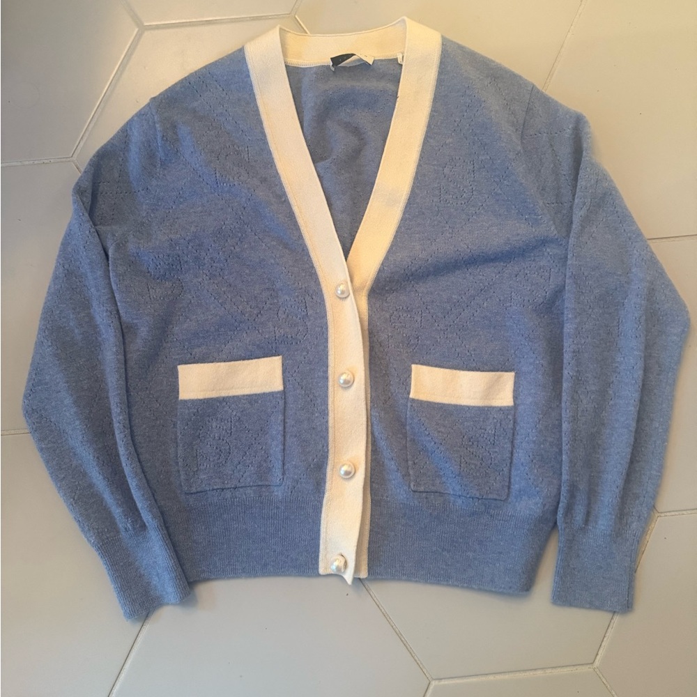 Elegant Blue and Cream Cardigan Sweater